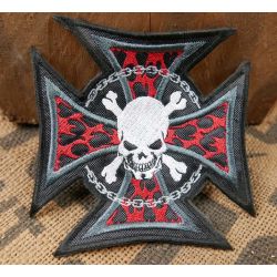 Krzyż Maltański Motocyklowy Naszywka Haftowana Patch Stripe