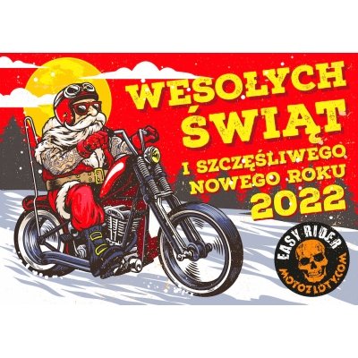 Pocztówka Świąteczna Mikołaj na Motocyklu Easy Rider