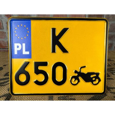 Tablica Rejestracyjna K650 Żółta Zabytek Motocyklowa Rusek
