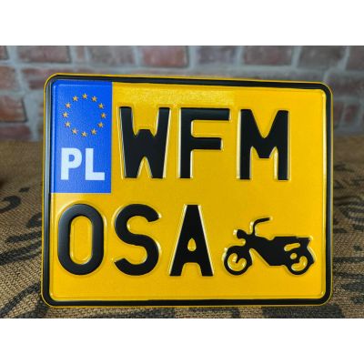 Tablica Rejestracyjna WFM OSA Żółta Zabytek Motocyklowa