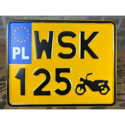 Tablica Rejestracyjna WSK 125 Żółta Zabytek Motocyklowa