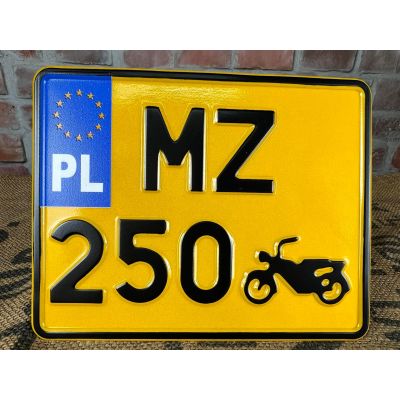 Tablica Rejestracyjna MZ 250 Żółta Zabytek Motocyklowa