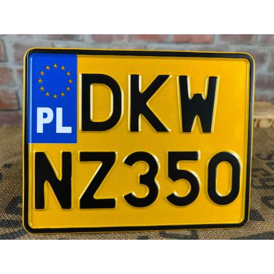 DKW NZ350 Tablica Rejestracyjna Żółta Zabytek Motocyklowa