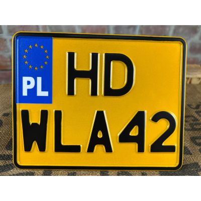 HD WLA 42 Tablica Rejestracyjna Żółta Zabytek Motocyklowa Harley