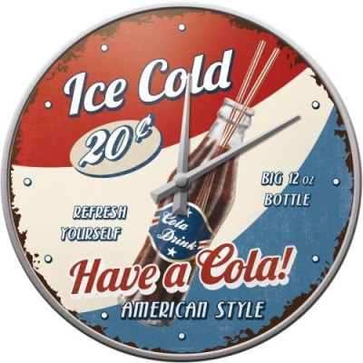 Ice Cold Cola Zegar Ścienny Lody Retro USA American