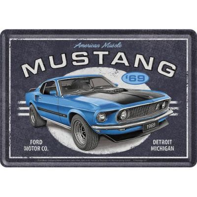 Ford Mustang Niebieski Pocztówka Retro