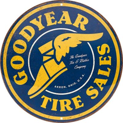 GoodYear Tire Opony  Okrągły Tłoczony Szyld Plakat Reklama 35cm