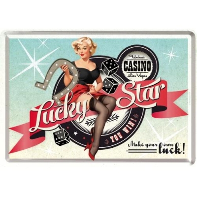 Lucky Star Metalowa Pocztówka Szyld Casino Pin Up Girl