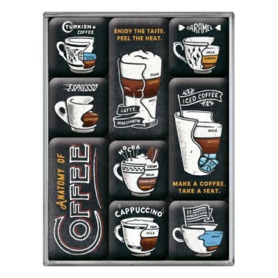 Kawa Coffe Kawosz Zestaw Magnesów na Lodówkę Logo Retro