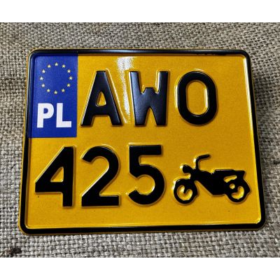 Tablica Rejestracyjna AWO425 Żółta Zabytek Motocyklowa