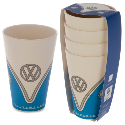 Kubki Volkswagen VW Bulik Ogórek 4 Sztuki Niebieskie Bambusowe EKO