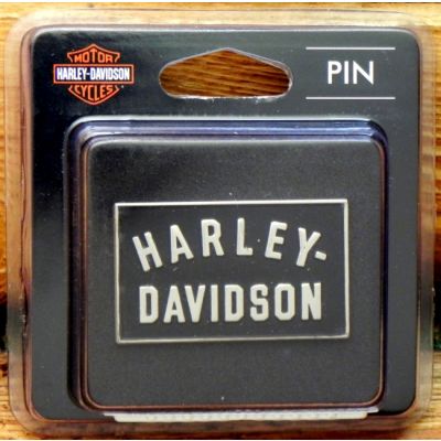 Harley-Davidson Czarno Srebrna Prostokątna Blacha Znaczek Wpinka