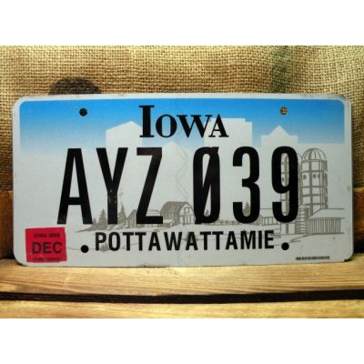 Iowa Tablica Rejestracyjna USA AYZ 039 Pottawattamie