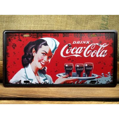 Tablica Rejestracyjna USA Drink Coca Cola Reklama Kelnerka Szyld Blacha