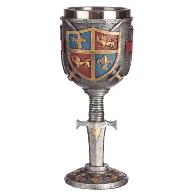 Średniowieczny Tarcza ZHerbowa Miecz Rycerski Kielich Czaszka Puchar