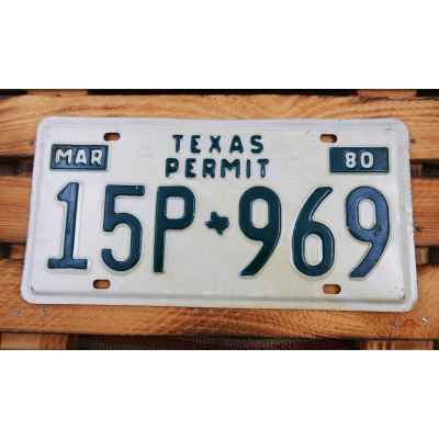 Texas Permit 15P 969 Tablica Rejestracyjna USA Mar 1980