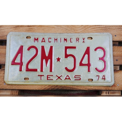 Machinery Texas 42M 543 Tablica Rejestracyjna USA 1974