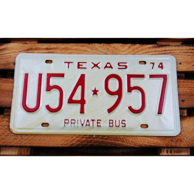 Texas Private Bus U54 957 Tablica Rejestracyjna USA 1974