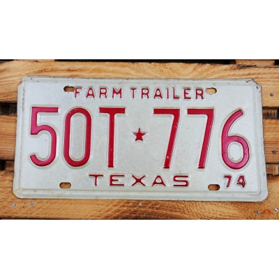 Texas Farm Trailer 50T 776 Tablica Rejestracyjna USA 1974