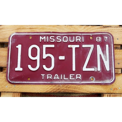 Missouri Trailer 195 TZN Tablica Rejestracyjna USA 1987