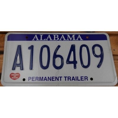 Alabama Permanent Trailer Tablica Rejestracyjna USA 106409