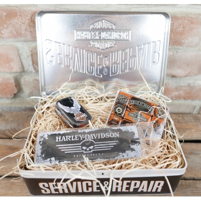 Zestaw prezent Harley Davidson Gadżety Magnesy Miętówki Puszka Retro