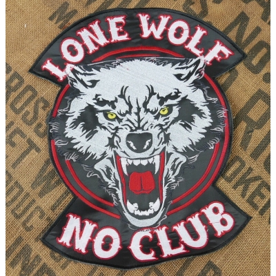 Lone Wolf NO CLUB Duża Naszywka Samotny Wilk Czerwona Ramka