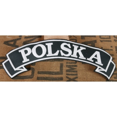 Szarfa napis POLSKA Duże Litery Górna Naszywka na kamizelkę czarno-biała Drukowane