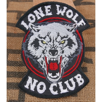 Lone Wolf NO CLUB Wilk Naszywka Haftowana Otwarta Paszcza