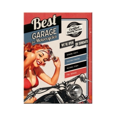 Best Garage Pin Up USA Magnes na Lodówkę Pin Up Girl Motocykl