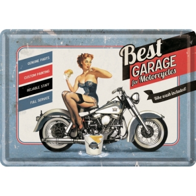 Pin up Girl Best Garage pocztówka metalowa