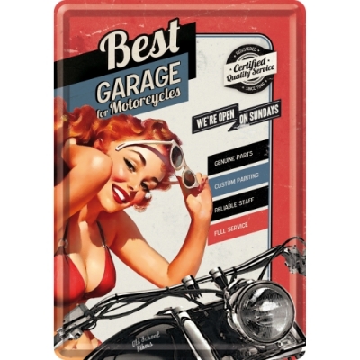 Pin up Girl Best Garage pocztówka metalowa czerwona