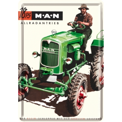 Man Traktor- metalowa pocztówka tablica szyld