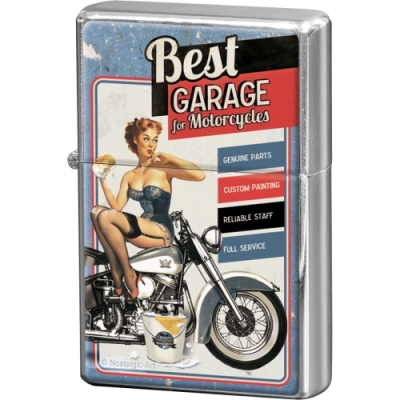 Best Garage Zapalniczka benzynowa Pinup Girl Motocykl Niebieska